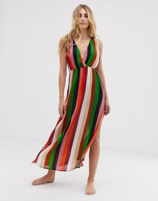 Akasa Exclusive Multicoloured Maxi Split Beach Dress