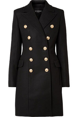 Balmain Double Breasted Wool And Cashmere Blend Coat