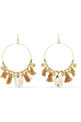 Chan Luu Tasseled Gold Tone Shell Earrings