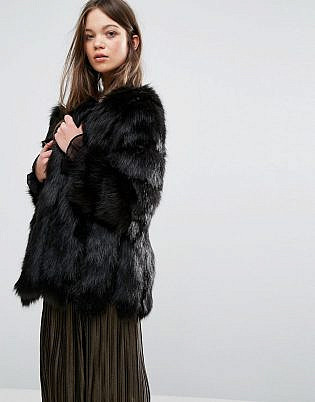 Jayley Luxurious Stripe Faux Fur Jacket
