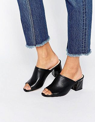 KG By Kurt Geiger Hector Black Leather Mid Heeled Mules