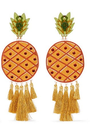 Mercedes Salazar Fiesta Piñas Tasseled Gold Plated, Resin And Crystal Clip Earrings