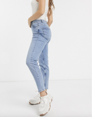 Pieces High Waist Mom Jean In Light Blue