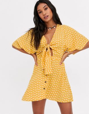 Vestido midi de playa Coastal Tides Tie Up de Rip Curl en amarillo