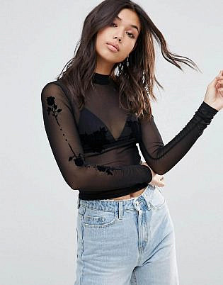 Twiin One And Only Flocked Mesh Crop