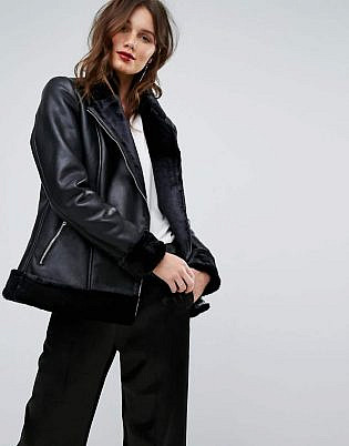 Y.A.S Leather Aviator with Faux Fur Lining
