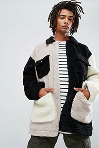 ASOS Borg Jacket In Patchwork in Ecru