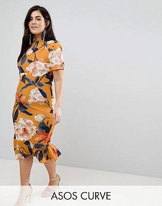 ASOS CURVE T-Shirt Floral Midi Dress With Pephem