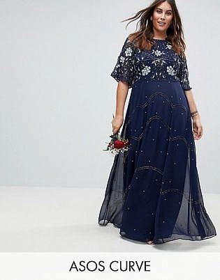 ASOS CURVE Wedding Embellished Floral Flutter Sleeve Maxi Dress