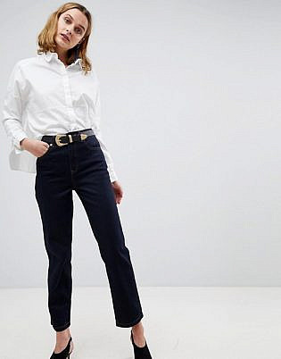 Asos Design Farleigh Straight Leg Jeansin Raw Indigo Wash With Western Belt