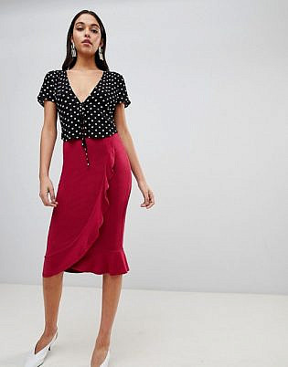 Asos Design Ruffle Front Wrap Pencil Skirt