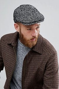 ASOS Flat Cap In Black Herringbone
