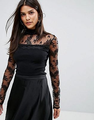 Anna Sui High Neck Jersy Top with Lace Sleeves