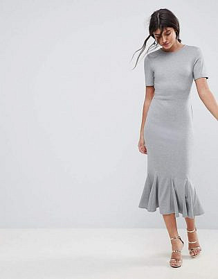 Asos Midi Dress With Godet Pep Hem