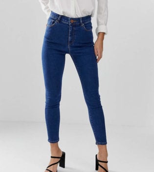 Asos Petite Asos Design Petite Ridley High Waisted Skinny Jeans In Flat Blue Wash