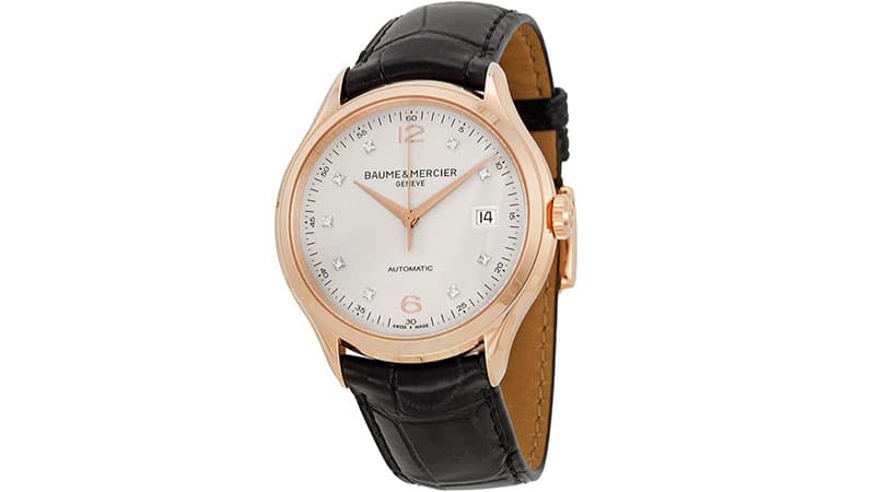 Baume and Mercier Clifton Silver Diamond Dial 18kt Rose Gold Men's Watch