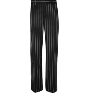 Black Wide Leg Pinstriped Virgin Wool Blend Suit