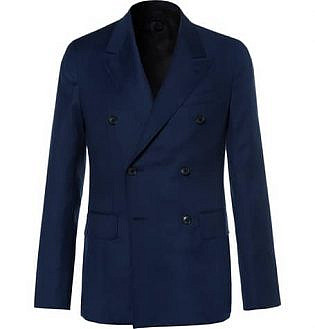Blue Butterfly Slim-Fit Double-Breasted Wool-Hopsack Blazer