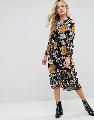 Boohoo High Neck Floral Midi Dress