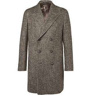 Butterfly Slim-Fit Double-Breasted Herringbone Wool-Blend Coat