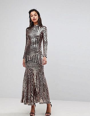 Club L All Over Sequin Long Sleeve Maxi Dress
