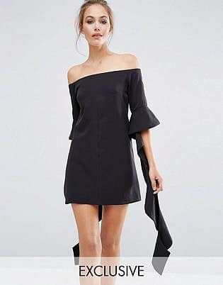 Dark Pink Off Shoulder Mini Dress with Frill Sleeve