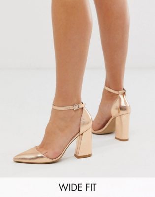 Glamorous Wide Fit Pointed Heeled Shoes In Rose Gold