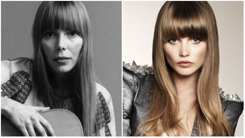 Joni Mitchell Long Straight Hair with Bangs