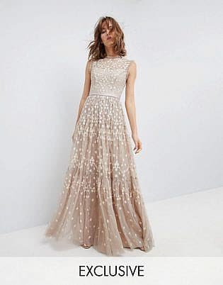 what wear winter wedding - Needle & Thread High Neck Maxi Gown with Embroidery and Embellishment