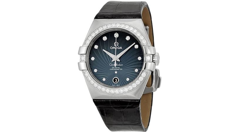Omega Constellation Blue Diamond Dial Black Leather Men's Watch 12318352056001