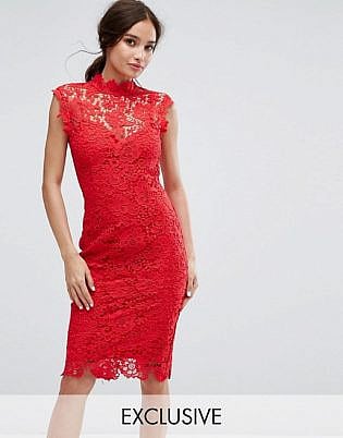 Paper Dolls High Neck Crochet Lace Pencil Dress