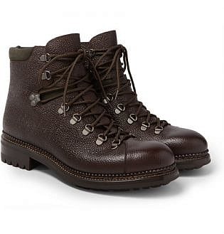 Pebble-Grain Leather Hiking Boots