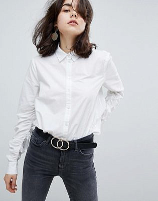 Pieces Ruched Sleeve Shirt With Buttoned Front