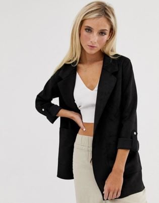 Pull&bear Faux Suede Throwon Jacket In Black