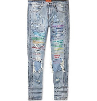 Skinny Fit Embellished Embroidered Distressed Denim Jeans
