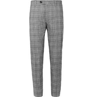 Slim Fit Checked Cotton Blend Cropped Trousers