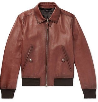 Slim Fit Leather Bomber Jacket