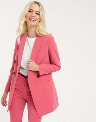Stradivarius Double Breasted Blazer:dress In Pink