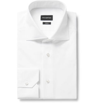 White Trofeo Cutaway Collar Cotton Poplin Shirt