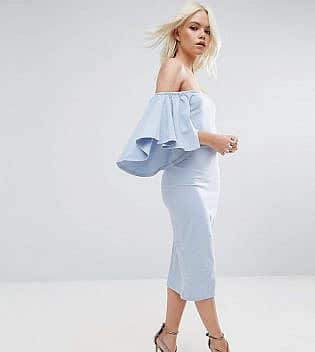 s Petite Bardot Fluted Sleeve Midi Dress