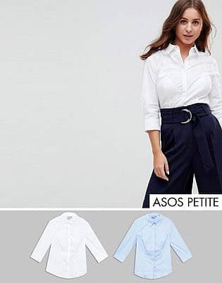ASOS PETITE Fuller Bust Sleeve Shirt in Stretch Cotton 2 Pack Save 12