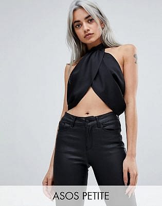 Asos Petite Sexy Drape Crop Top With High Neck