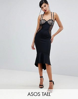 Asos Tall Lace Cupped Pephem Strappy Bodycon Dress