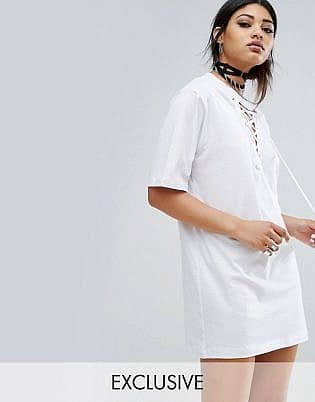Bones Oversized T Shirt Dress With Lace Up Neck