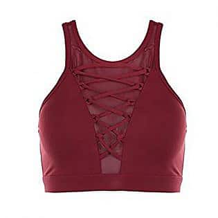 Chinatera Women Sports Bra Gym Shockproof Sexy Mesh Lace up Fitness Yoga Tank Top