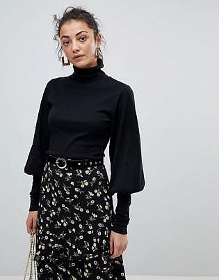 Fashion Union Tall High Neck Top With Puff Sleeves