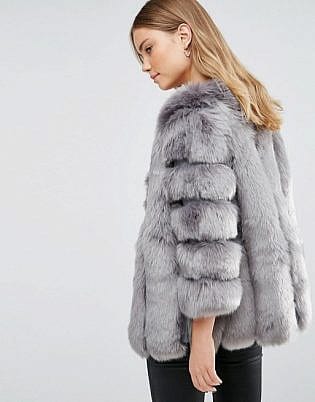 Jayley Luxurious Stripe Faux Fur Jacket