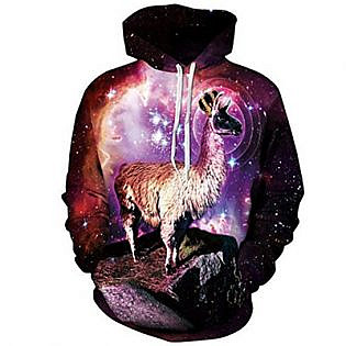 Jiayiqi Mens 3D Digital Animal Printed Loose Hoodie Sweatshirt