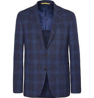Navy Kei Unstructured Checked Wool, Silk And Linen Blend Blazer