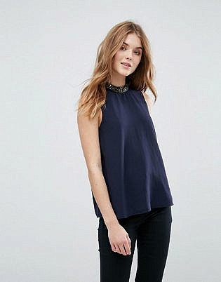 Only Lin Embellished Neck Trim Tank Singlet
